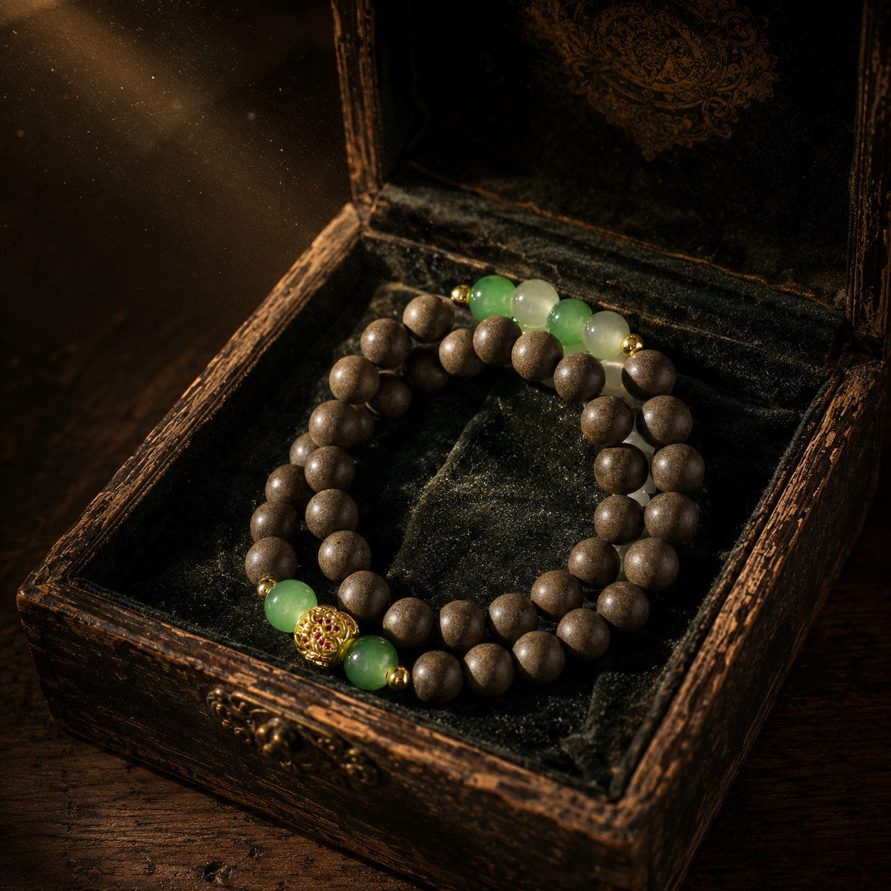 “Spring Mountain Jade" Botanical Scented Mala Bracelet | White Tea & Sandalwood