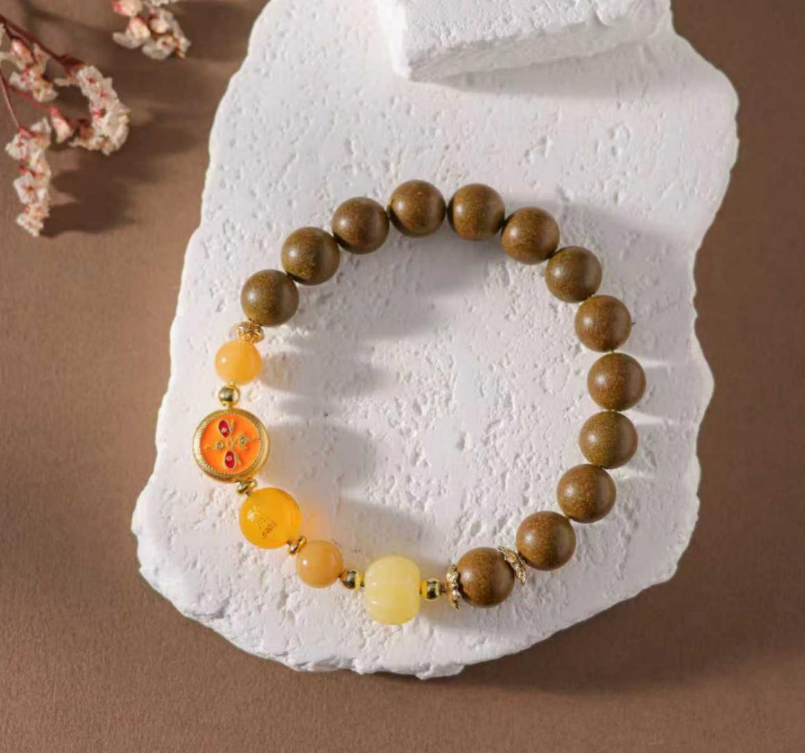 "Wealth & Abundance" Earth Element Herbal Incense Bracelet | Natural Topaz & Enamel