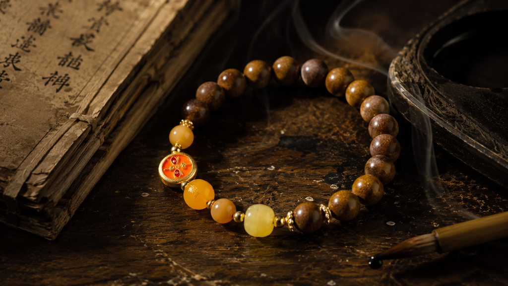 "Wealth & Abundance" Earth Element Herbal Incense Bracelet | Natural Topaz & Enamel