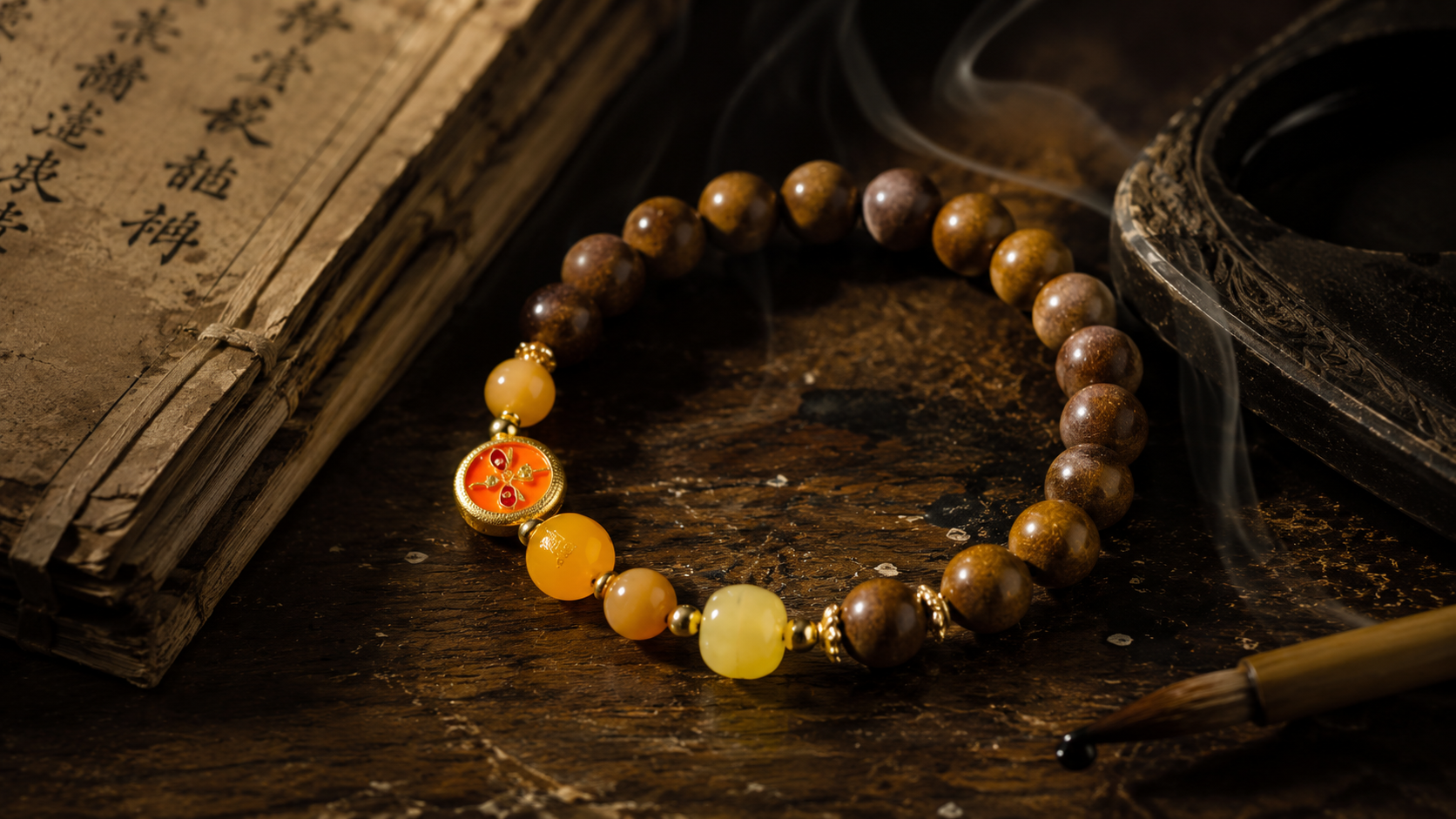 "Wealth & Abundance" Earth Element Herbal Incense Bracelet | Natural Topaz & Enamel