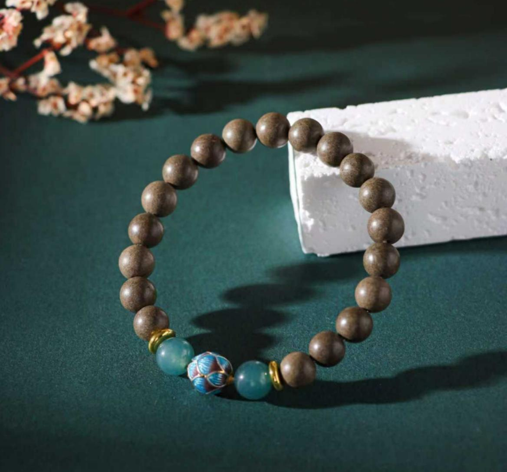Qinglan" Mountain Spring White Tea Incense Bracelet | Blue Jadeite & Cloisonné