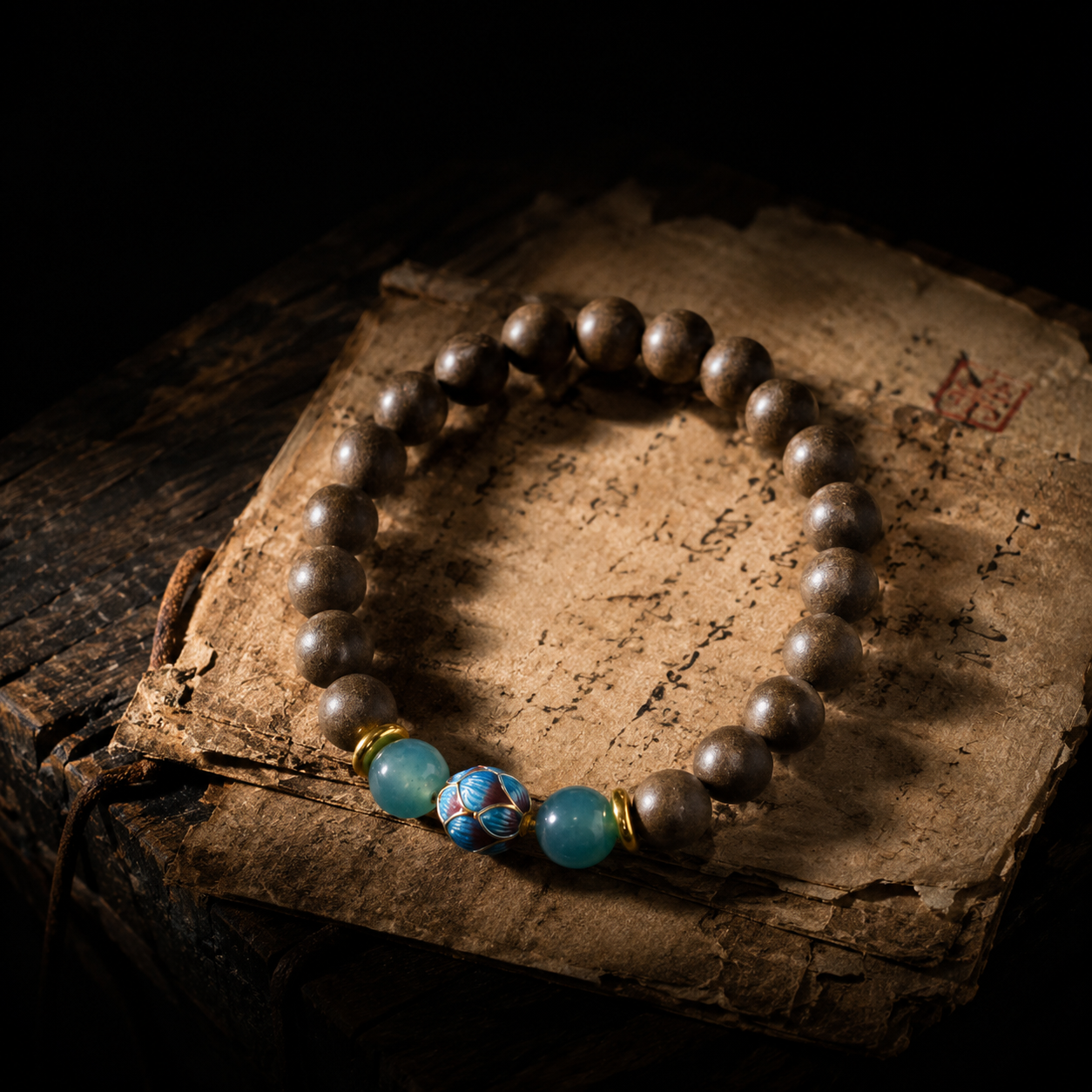 Qinglan" Mountain Spring White Tea Incense Bracelet | Blue Jadeite & Cloisonné